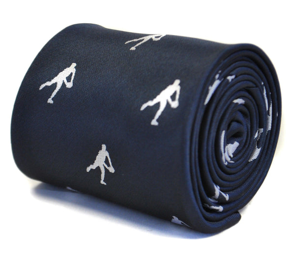 navy tie with rugby player silhouette design