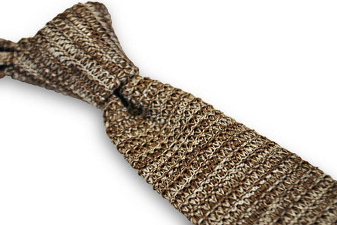 speckled brown and white skinny knitted tie