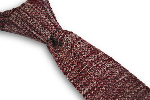 speckled burgundy and white skinny knitted tie