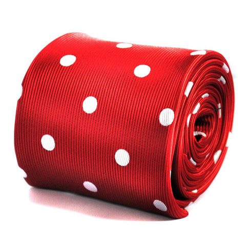 red tie with white polka dots