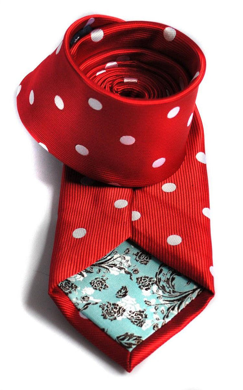 red tie with white polka dots