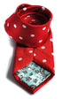 red tie with white polka dots