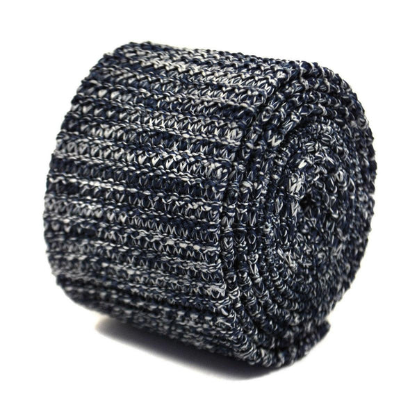 speckled navy blue and white skinny knitted tie