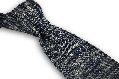speckled navy blue and white skinny knitted tie