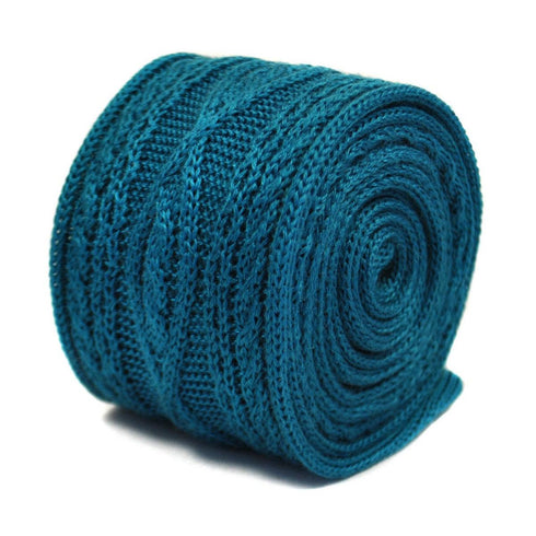 teal cable knit skinny tie