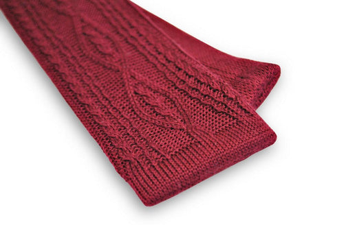 wine red cable knit skinny tie