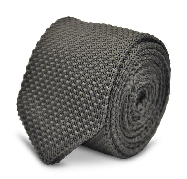 plain grey skinny knitted tie with pointed end