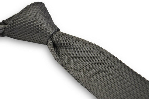 plain grey skinny knitted tie with pointed end