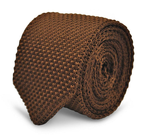 chocolate brown knitted tie with pointed end in standard 8cm width