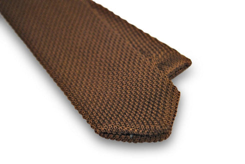 skinny chocolate brown knitted tie with pointed end