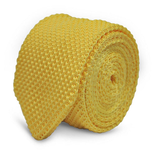 lemon yellow skinny knitted tie with pointed end