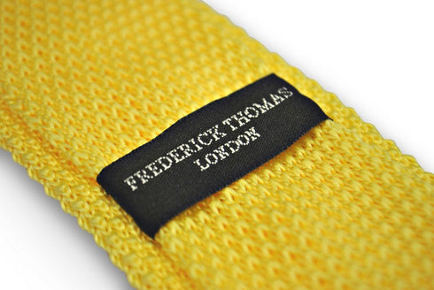 lemon yellow skinny knitted tie with pointed end
