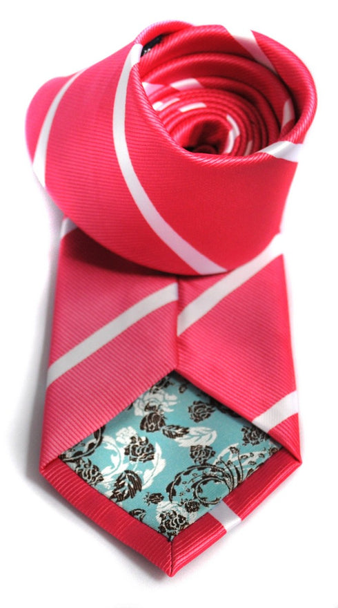 pink and white club stripe tie