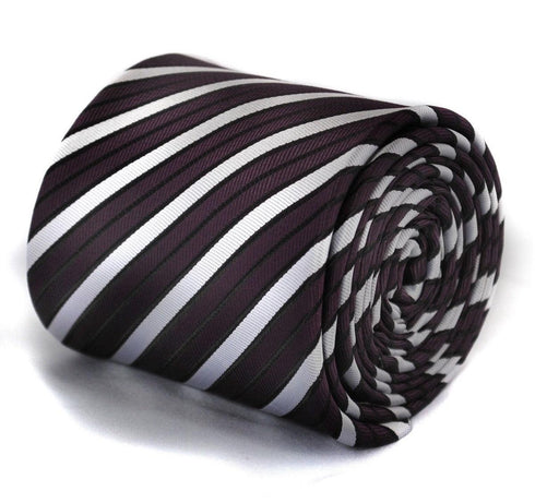purple and white double stripe striped tie