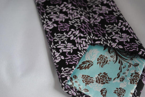 black and purple floral wedding tie
