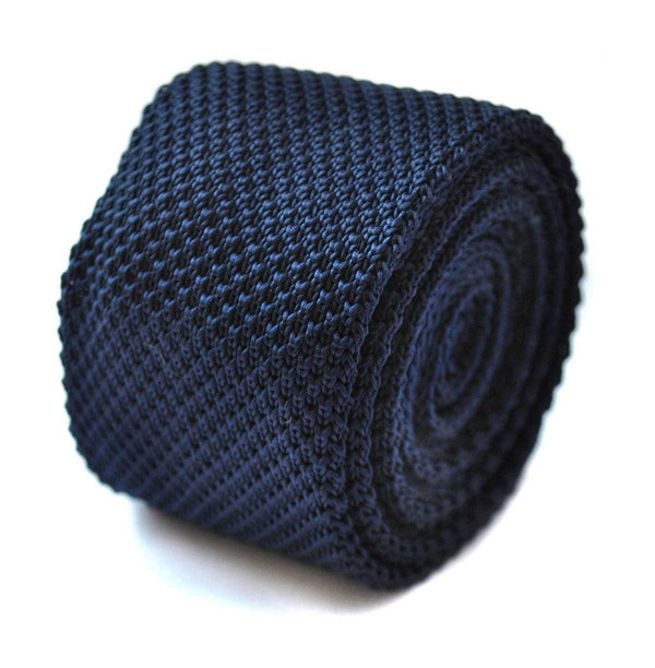plain navy blue skinny knitted tie