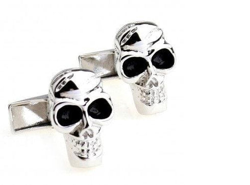 silver coloured skull head design cufflinks