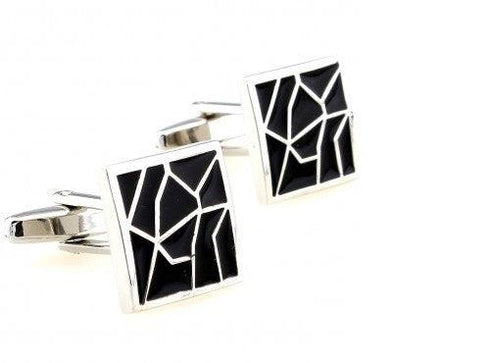 black with silver cracked design cufflinks