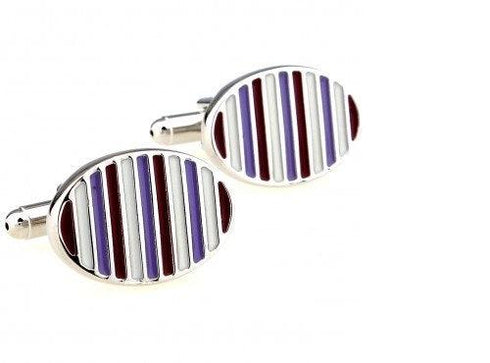 purple, lilac and cream striped design cufflinks