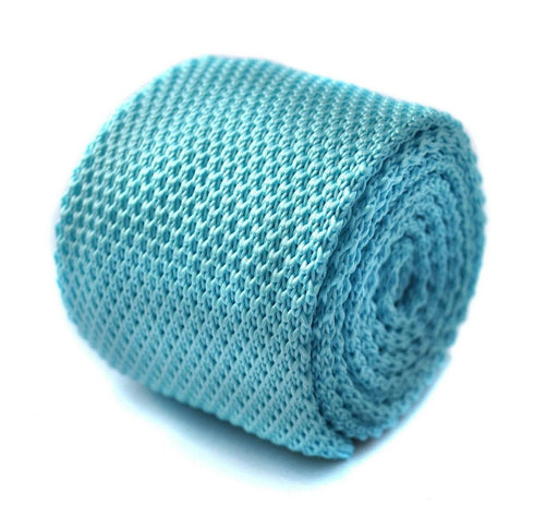 plain turquoise blue skinny knitted tie