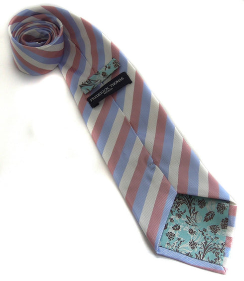 pink, blue and white striped tie