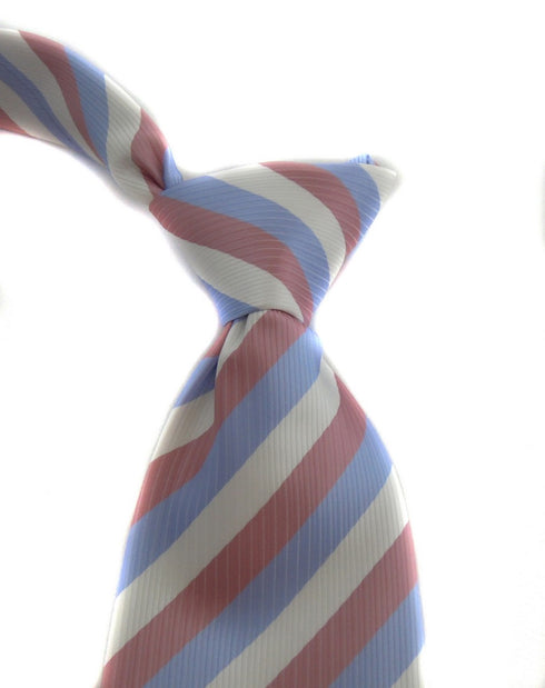 pink, blue and white striped tie