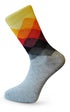 grey, orange and red patterned mens socks