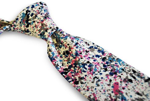 pink, black and pink paint splatter design men's cotton tie