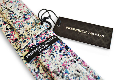 pink, black and pink paint splatter design men's cotton tie