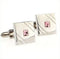Elegant silver square cufflinks with pink stone crystal