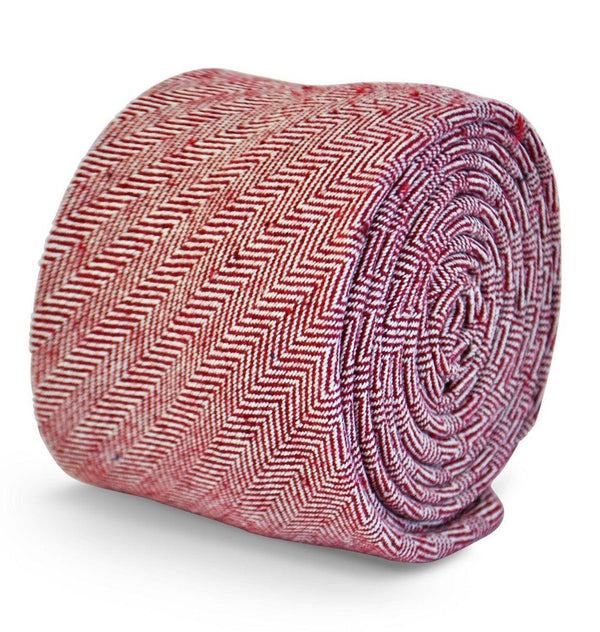 maroon/dark red herringbone tweed slim wool tie