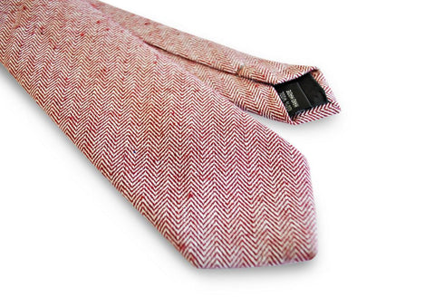maroon/dark red herringbone tweed slim wool tie