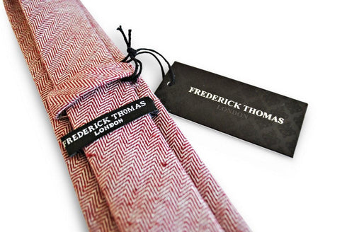 maroon/dark red herringbone tweed slim wool tie