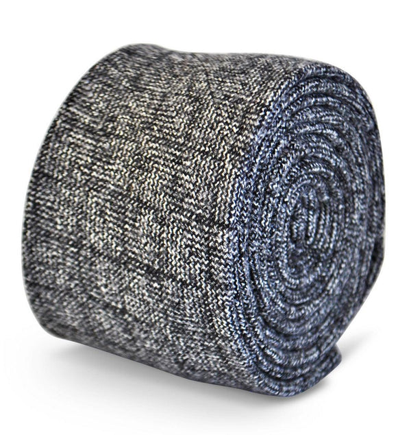 dark grey/gray box herringbone tweed slim wool tie