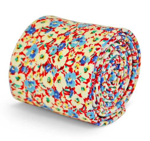red and blue floral design 100% cotton tie