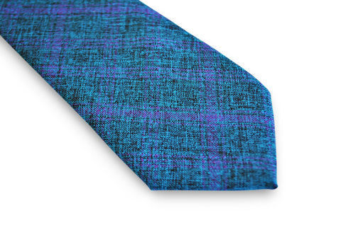 blue and purple check pattern tie in 100% cotton