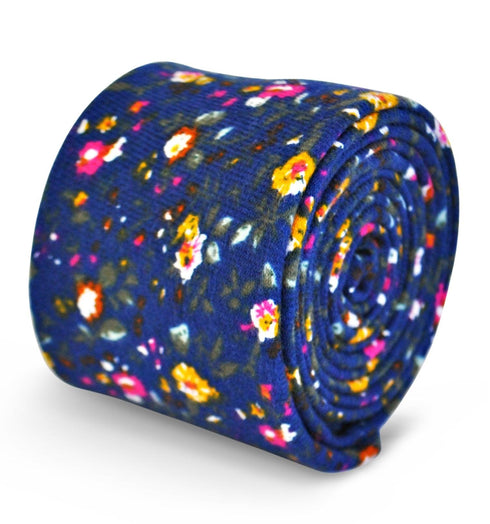 blue slim floral 100% cotton tie
