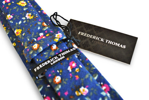 blue slim floral 100% cotton tie