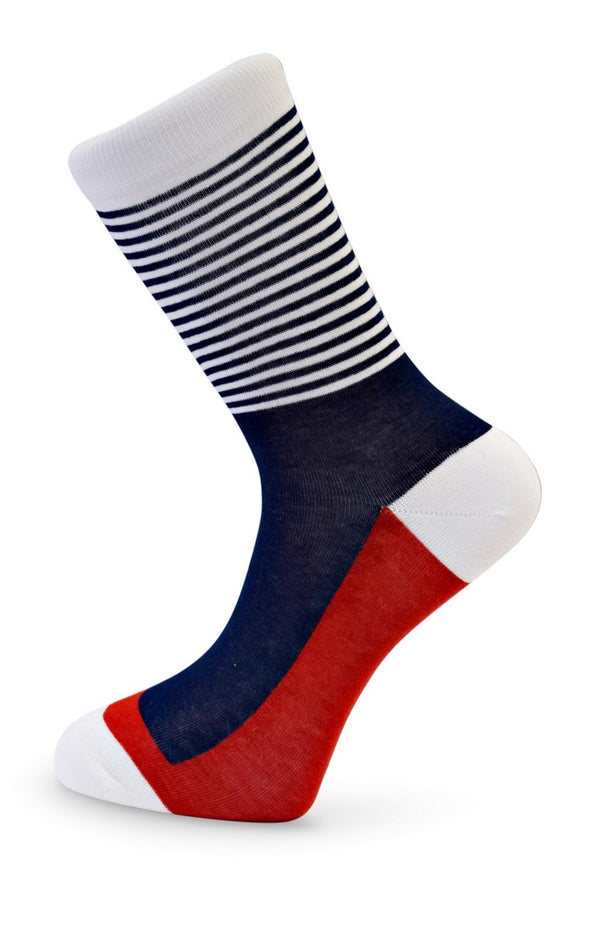 navy, red and white striped mens socks