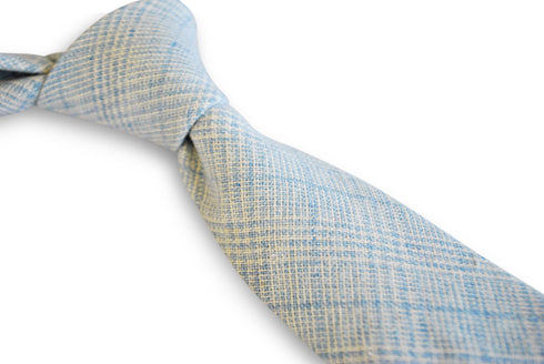 light blue and white check pattern tie in 100% wool