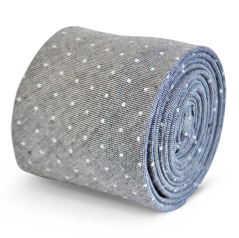 grey tie with white pin spot design in 100% cotton linen