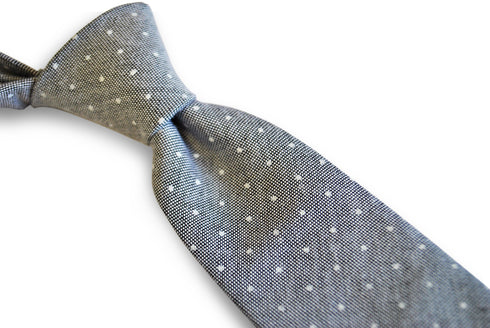 grey tie with white pin spot design in 100% cotton linen