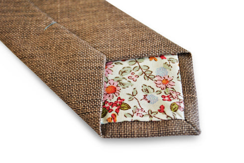 coffee brown tie in 100% cotton linen