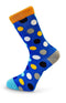 blue spotty mens socks with orange top