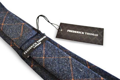navy tweed/wool slim tie with orange check