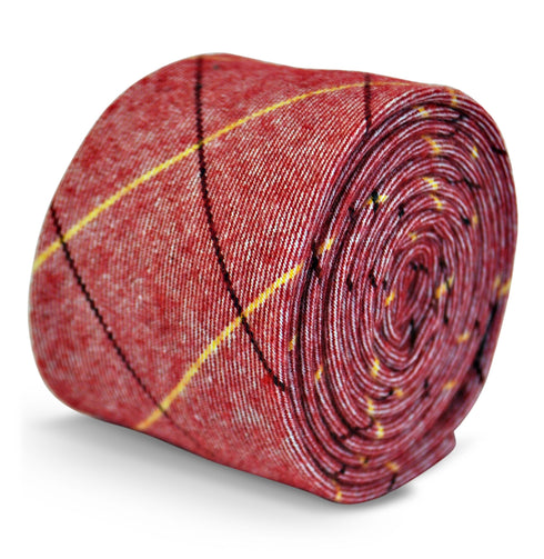 pink with maroon and yellow check slim cotton tie