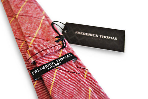 pink with maroon and yellow check slim cotton tie