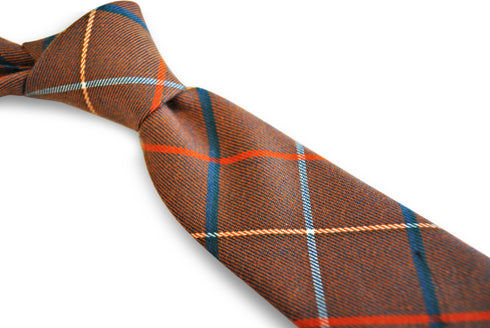 brown with red and blue check tweed slim wool tie