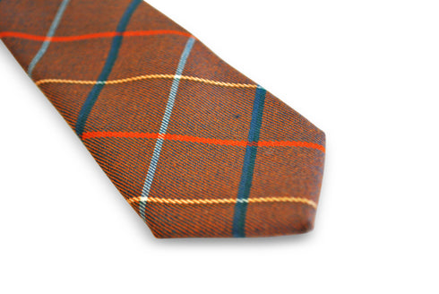 brown with red and blue check tweed slim wool tie