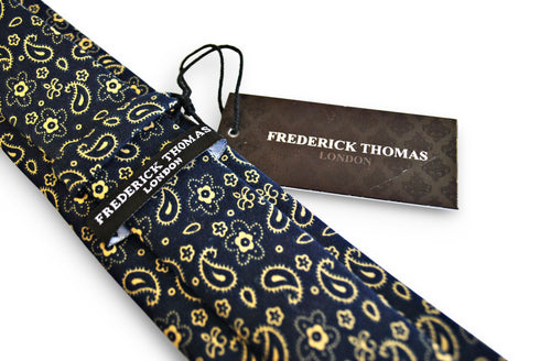 navy blue tie with paisley pattern in 100% cotton